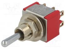 Switch  toggle, 1-position, DP3T, (ON)-OFF-(ON), 2A/250VAC