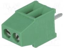PCB terminal block, angled 90, 2.54mm, ways 2, on PCBs, 30....16AWG