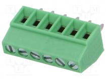 PCB terminal block, angled 90, 2.54mm, ways 6, on PCBs, 500um2