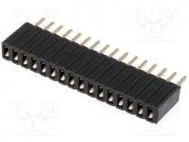 Socket, pin strips, female, PIN 16, straight, 1.27mm, THT, 1x16