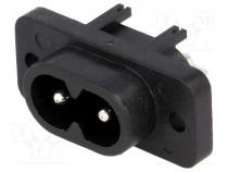 Connector  AC supply, Type  C8 (EURO), not polarized, socket, 2.5A
