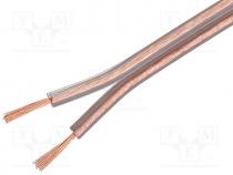 Wire  loudspeaker cable, 2x4mm2, stranded, CCA, transparent, 100m