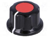 Knob, with flange, bakelite, Shaft d 6.35mm, Ø16.5x11mm, red