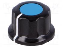 Knob, with flange, bakelite, Shaft d 6.35mm, Ø16.5x11mm, blue