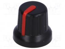 Knob, miniature, with pointer, ABS, Shaft d 6mm, Ø16x14mm, black