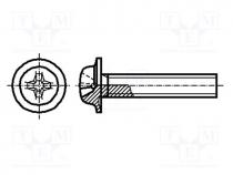 Screw, with flange, M4x8, Head  button, Phillips, steel, zinc, PH2