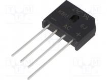 Single-phase bridge rectifier, Urmax  600V, If  6A, Ifsm  175A, KBU