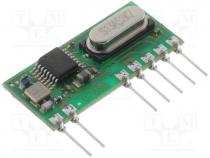 Module  RF, AM receiver, AM, ASK, 433.92MHz, -111dBm, 3.3VDC, 6mA