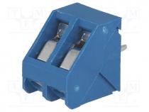 PCB terminal block, angled 45, 5mm, ways 2, on PCBs, 0.5....1.5mm2