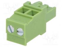 Pluggable terminal block, 5mm, ways 2, angled 90, plug, female