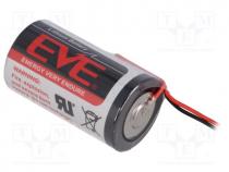 Battery  lithium, 3.6V, D, 150mm leads, Ø32.9x61.5mm, 19000mAh