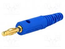 Plug, 4mm banana, 32A, 33VAC, 70VDC, blue, Max.wire diam  4mm