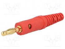 Plug, 4mm banana, 32A, 33VAC, 70VDC, red, Max.wire diam  4mm, 2.5mm2