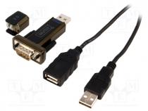 Adapter USB-RS232, D-Sub 9pin plug, USB A plug, 0.8m, black