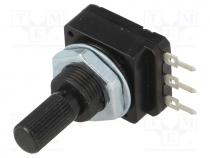 Potentiometer  shaft, single turn, 10k, 60mW, PCB, 6mm, plastic