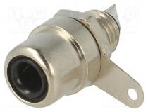 Socket, RCA, female, straight, soldering, brass, nickel plated