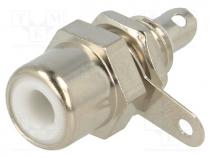 Socket, RCA, female, straight, soldering, brass, nickel plated