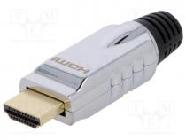 Connector  HDMI, plug, male, gold-plated, for cable, straight