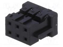 Plug, wire-board, female, DF11, 2mm, PIN  6, w/o contacts, for cable