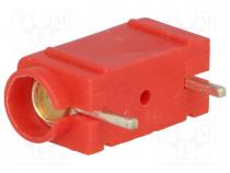Socket, 4mm banana, 10A, 250VDC, red, silver plated, PCB, insulated