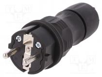 Connector  AC supply, male, plug, 2P+PE, 250VAC, 16A, black, PIN  3