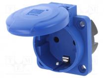 Connector  AC supply, socket, 2P+PE, 250VAC, 16A, blue, PIN  3, IP54