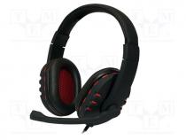 Headphones with microphone, black,red, USB, 20÷20000Hz, 32, 2.2m