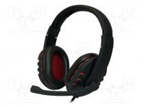 Headphones with microphone, black,red, USB, 20....20000Hz, 32, 2.2m