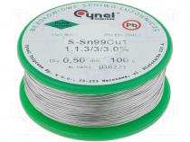 Soldering wire, Sn99,3Cu0,7, 0.5mm, 100g, lead free, Package  reel