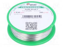 Soldering wire, Sn99,3Cu0,7, 0.5mm, 100g, lead free, Package  reel