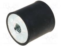 Vibration damper, M3, Ø  8mm, rubber, L  8mm, H  3mm, 38N, 35N/mm