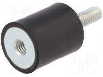 Vibration damper, M3, Ø  8mm, rubber, L  8mm, Thread len  6mm, H  3mm