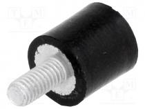 Vibration damper, M3, Ø  8mm, rubber, L  8mm, Thread len  6mm, H  3mm