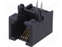Socket, RJ11, PIN  4, Cat  3, unshielded, gold-plated, Layout  6p4c