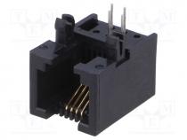 Socket, RJ11, PIN  4, Cat  3, unshielded, gold-plated, Layout  6p4c