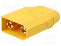 Plug, DC supply, XT90, male, PIN  2, for cable, soldered, 40A, 500V