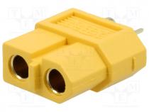 Plug, DC supply, XT60, female, PIN  2, for cable, soldered, 30A, 500V