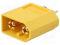 Plug, DC supply, XT60, male, PIN  2, for cable, soldered, 30A, 500V