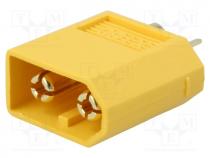 Plug, DC supply, XT60, male, PIN  2, for cable, soldered, 30A, 500V