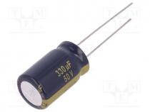 Capacitor  electrolytic, low impedance, THT, 330uF, 50VDC, 20%