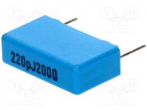 Capacitor  polypropylene, 220pF, 15mm, 5%, 5.5x10.5x18mm, 2000VDC