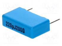 Capacitor  polypropylene, 220pF, 15mm, 5%, 5.5x10.5x18mm, 2000VDC