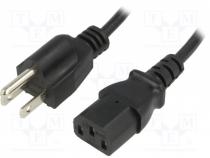 Cable, IEC C13 female,NEMA 5-15 (B) plug, 1.5m, black, PVC, 10A