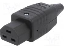 Connector  AC supply, plug, female, 16A, 250VAC, IEC 60320