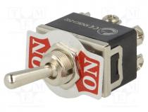 Switch  toggle, Pos  2, DPDT, ON-ON, 10A/250VAC, Leads  M3 screws