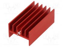Heatsink  extruded, H, TO220, red, L  40mm, W  23.3mm, H  16.5mm