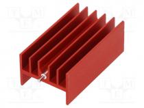 Heatsink  extruded, H, TO220, red, L  40mm, W  23.3mm, H  16.5mm