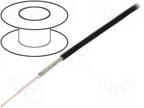 Wire  coaxial, RG174U, stranded, CCS, PVC, black, 50m, Ø2.8mm