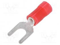 Tip  fork, M4, 0.3....1.42mm2, crimped, insulated, tinned, red, copper