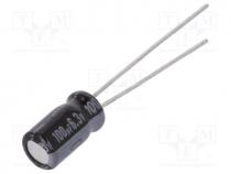 Capacitor  electrolytic, THT, 100uF, 6.3VDC, Ø5x9mm, Pitch  2mm
